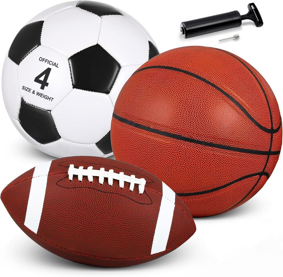 Libima 4 Pcs Sports Ball Set for Kids Teens Include Official Size Basketball Soccer Football with Pump and Carry Bag Training Practice Sport Back to School Gift