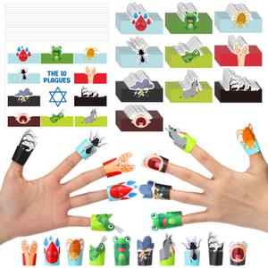 Tenceur 24 Sets Passover Plagues Crafts for Kids, 10 Plagues Finger Puppets Make Your Own Paper Hand Toys for Storytelling Jewish Pesach Seder Celebration Party Supplies Educational Fun