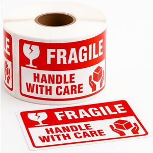 Fragile Stickers 3 x 2 Inch  Waterproof Handle with Care Labels for Shipping and Moving - 500 Strong Adhesive Stickers per Roll