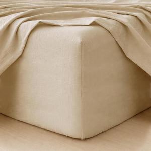 MooMee Fitted Bottom Sheet Only 100% Washed Cotton Linen Like Textured Breathable Durable Soft Comfy Deep Pocket Fits Mattress up to 17" (Almond Milk Grey, King)