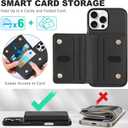 TUCCH PU Leather Case for iPhone 16 Pro Max, Undetachable Wallet Case with [6 Card Holders] [RFID Blocking] Magnetic Closure Anti-Slip Shockproof Protective Phone Cover for iPhone 16 Pro Max, Black