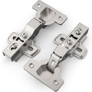Chibery 50 Pack Half Overlay Soft Close Concealed Frameless Cabinet Hinges, Satin Nickel, 105, Stop at Will 45-105 Degree, Self Closing, 3D Adjustment, Clip On, Stainless Steel for Cupboard Kitchen