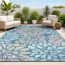 JONATHAN Y SMB110C-8 Zinnia Modern Floral Textured Weave Indoor Outdoor Area-Rug Bohemian Coastal Easy-Cleaning Bedroom Kitchen Backyard Patio Non Shedding, 8 X 10, Navy/Aqua (7'9" x 10' (Rectangular))