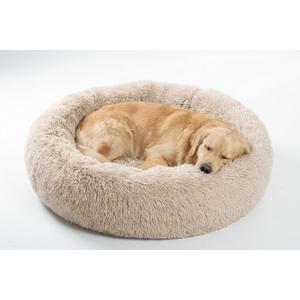 36 inches Calming Donut Dog Bed - 3X Durable Plush Faux Fur, Machine Washable & Non-Slip, Fits up to 100 lbs, Beige