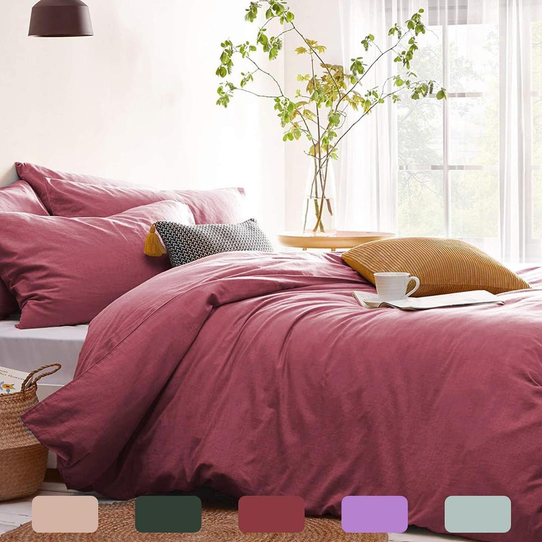 Old Pink Duvet Cover Queen Size 3 Pcs Mauve Duvet Cover Set Soft Microfiber Minimalist Style Solid Color Comforter Cover with Zipper Corner Ties (No Comforter) (Desert Rose)