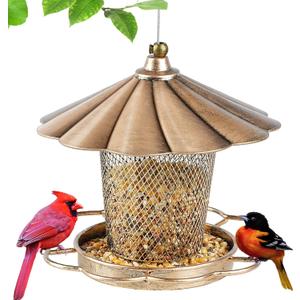 LBTING Bird Feeder for Outdoor, Squirrel Proof Metal Wild Bird Feeder for Hanging Outside Garden Yard Decoration, Flower Petals Shaped with Roof