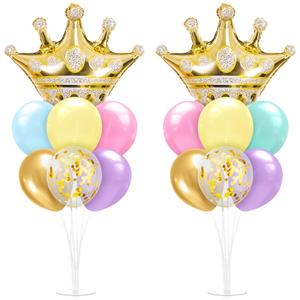 Seematn 2 Set Princess Balloon Stand Kits Pastel Gold Crown Balloons Sticks Holder with Base, Princess Birthday Party Table Centerpiece Kit for Woman Queen Wedding Baby Shower Fairy Tale Decoration