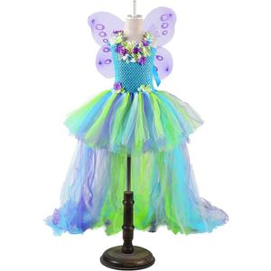 Tutu Dreams Long Train Fairy Princess Dress for Girls 1-8Y with Wings Set Birthday Party (Medium, Green)