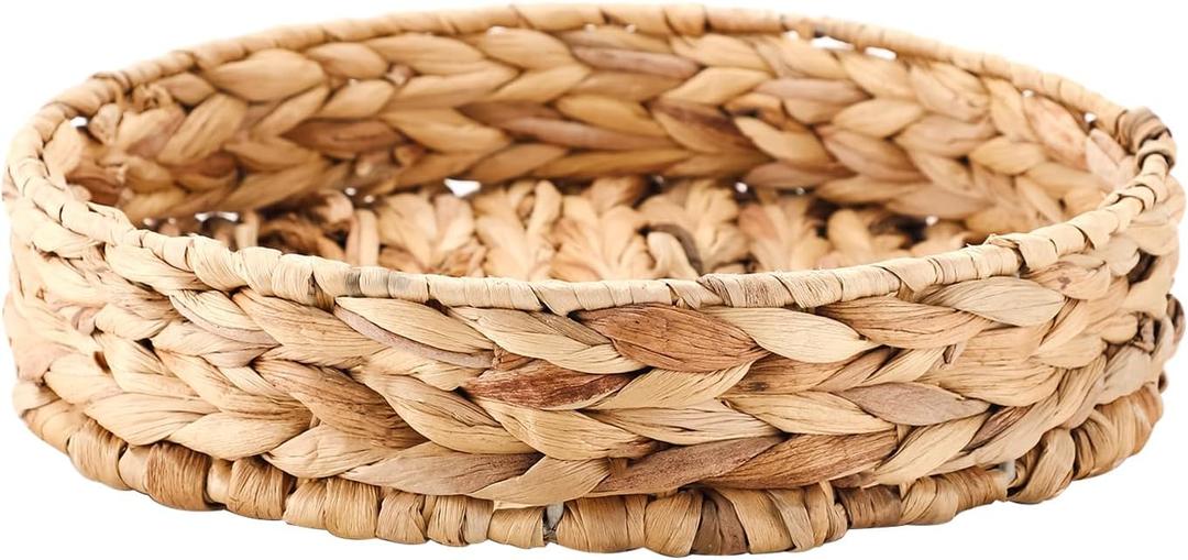KINGWILLOW, Handmade Round Fruit Bowl Woven with Gourd Grass for Home Decor and Fruit Serving (Large), 11.81 inches (diameter) x 1.97 inches (height)