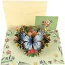 3 x Butterfly 3D Pop-Up Greeting Card  Elegant Floral Pop-Up Card for Wife Husband Girlfriend Boyfriend Mom Dad Mother Father Birthday Wedding Anniversary Thanksgiving Day Christmas Day (Green)