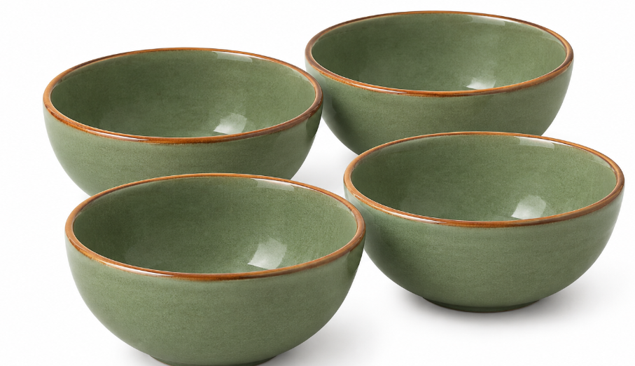 KINGSTONE Stoneware Dinnerware 4 Pieces, Reactive Glaze Bowls, Green