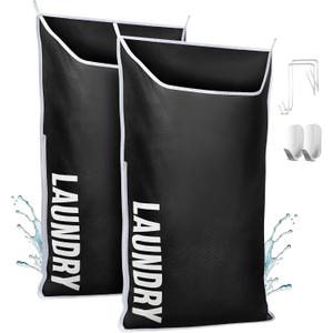 Hanging Laundry Hamper Bag XL 40x22", Space Saving over the Door Storage Bags, Behind the Door Hampers for Dirty Clothes & Wall Mounted Basket for Bathroom, Organizer for Small Room Spaces RV, 2-Pack