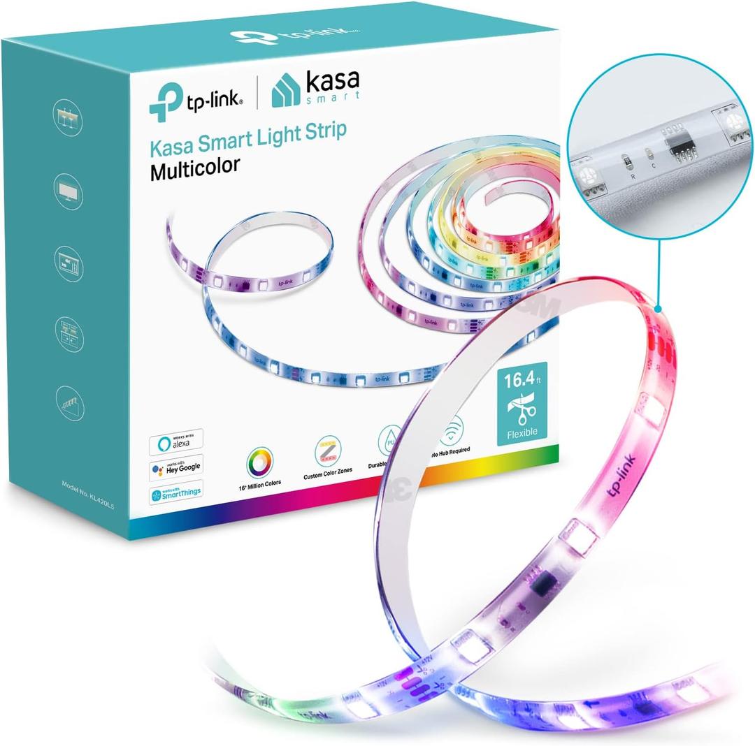 Kasa Smart LED Light Strip, 50 Color Zones RGBIC, 16.4ft Wi-Fi LED Strip Works w/ Alexa, Google Home & SmartThings, High Brightness, 16M Colors, PU Coating, Trimmable