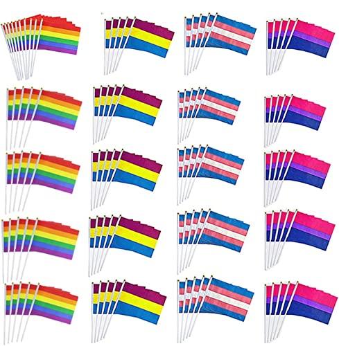 AIVS 90 Packs Small New Intersex Progress Pride Rainbow Gay Stick Flag Mini Hand Held LGBTQ Flags Decorations 5x8inch,Set of 3