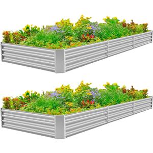 Land Guard 12×4×1ft Galvanized Raised Garden Bed Kit for Vegetables 2 Pack, Galvanized Super Large Metal Planter Raised Garden Boxes Outdoor