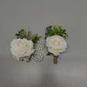 Meldel White Corsage and Boutonniere Set, Ivory Boutonniere, Prom Flower Wrist Corsage Bracelets, Homecoming Corsage Wristlet, Men Boutonniere for Wedding Flowers Accessories Prom Suit Decorations