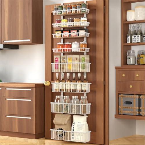 Moforoco White Over The Door Pantry Organizer, Pantry Organization and Storage, Metal Hanging Spice Rack Shelves Door, Seasoning Shelves, Laundry Room Organization, House and Kitchen Essentials