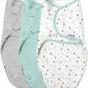 SwaddleMe by Ingenuity Easy Change Baby Swaddle in Size Small/Medium, 0-3 Months, 7-14 Pounds, 3-Pack with Easy Change Zipper - Little Bees