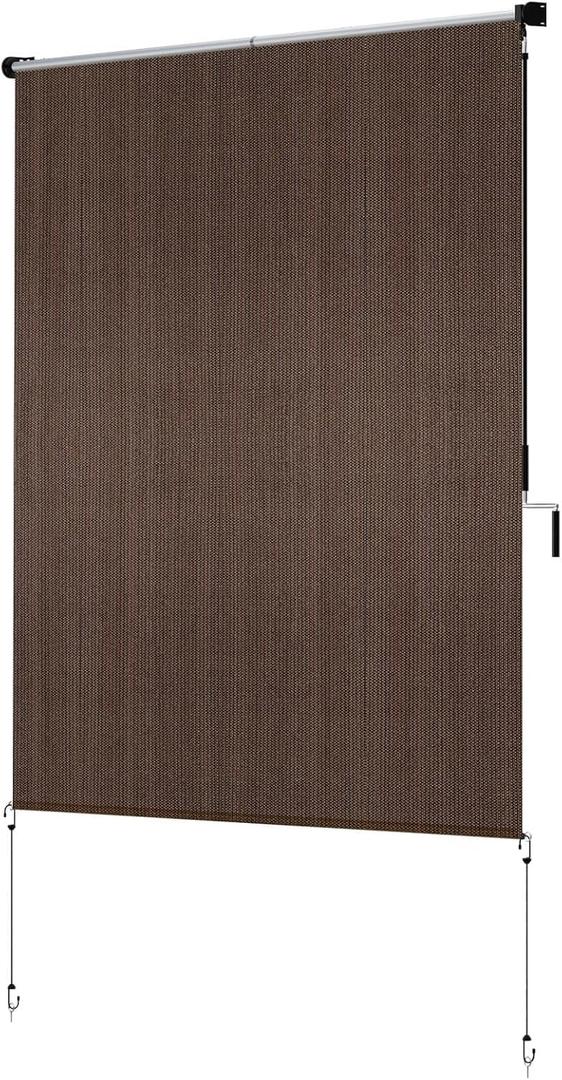 60" W x 72" L Exterior Roller Shades - High Wind Resistance Outdoor Blinds with All-Weather Fabric, Cordless Design for Gazebo/Porch/Backyard, Sun Barrier, Brown
