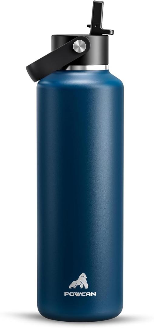 POWCAN 24 oz Water Bottle Insulated: BPA-Free, Leakproof Lid with Straw, Lightweight, Flex Cap, Stainless Steel Insulated Flask for Office, Men, Gym, Commute, Worker, Walking, Cycling (Indigo Blue)