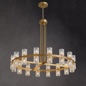 36" Gold Wagon Wheel Crystal Chandelier for Dining Room Over Table, Modern Round K9 Crystal Ceiling Chandelier Pendant Light Ideal for Living Room Entryway Foyer