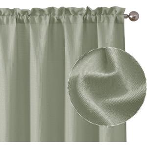 Chyhomenyc Bennet Light Green Curtains 45 Inch Length 2 Panels, Faux Linen Textured Semi Sheer Light Filtering Soft Airy Rod Pocket Window Treatment Drapes for Living Room Bedroom, Each 30" Wx45 L