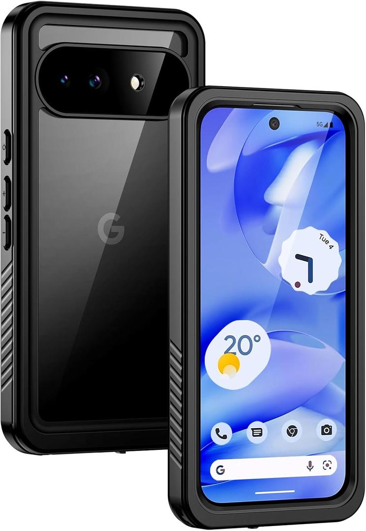 Lanhiem for Pixel 9a Case, IP68 Waterproof Dustproof, Built-in Screen Protector, Rugged Full Body Shockproof Phone Case for Google Pixel 9a 6.3", Black