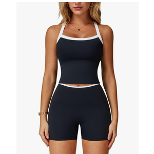 Two Piece Workout Sets For Women Tank Top Matching High Waist Booty Lifting Shorts Gym Yoga Active Wear Outfits Medium, Black 