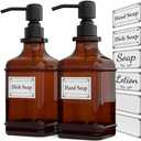 GLADPURE Soap Dispenser 2 Pack, Hand Soap Dispensers with 18 Oz Antique Design Thick Amber Glass Bottle, 316 Rust Proof Stainless Steel Black Pump, 6Pcs Stickers, for Lotion, Soap, Essential Oil