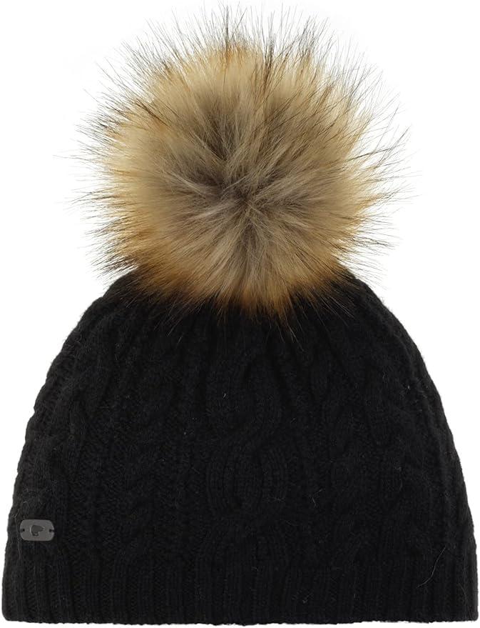 Lou Lux, One Size, Winter Hat with Light Brown Pompon, Partially Lined 
