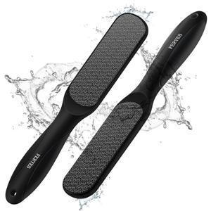 FERYES Dual-Sided Glass Foot File  Long Handle Foot Scrubber for Dead Skin, Cracked Heel Repair, Pedicure Tools for Callus Removal, Glass Pumice Stone Foot Scraper - Black