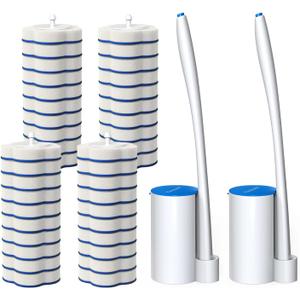 Disposable Toilet Brush: Toilet Bowl Brush and Holder Set with 24 Wand Refills, Upgraded Handle, 2X Cleaners, Toilet Cleaning System with Storage Caddy for Sink, Bathtub, Floor, Drain (2 Sets, Blue)