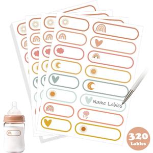320 Pcs Baby Bottle Labels for Daycare, Name Labels for Daycare Essentials, Self Laminating, School Name Stickers for Kids Waterproof Food Milk Stickers Self Adhesive Tags(Boho)