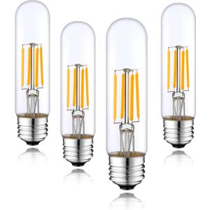 Short T10 LED Bulb, 5in Vintage Edison Dimmable Bulb 6W 2700K Warm White Tubular Bulbs, E26 Medium Base Clear 600LM 60W Equivalent for Cylinder Pendant Wall Sconces Chandelier Vanity 4Pack