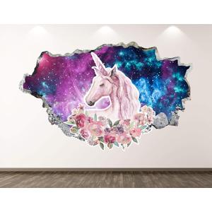 Unicorn Wall Decal Art Decor 3D Animal Sticker Mural Kids Room Vinyl Custom Gift BL48 (30"W x 18"H)