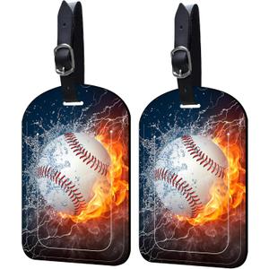 Luggage Tags for Suitcase 2 Pack Baseball Leather Luggage Tags with Name Tag Privacy Cover,Women Men Airport Cruise Luggage Travel Essentials