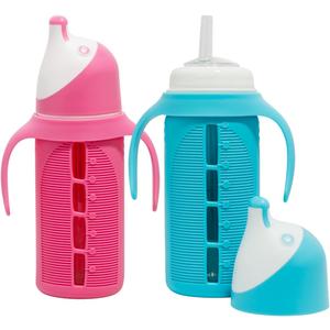 Set of 2 - Glass Sippy Cup for Toddlers - The Luca | Spill-Proof | Silicone Straw | Cherry Blossom Pink & Bright Blue | 8 oz | Liquids Never Touch Plastic | Removable Handles (Pink/Purple) Set of 2 - Glass Sippy Cup for Toddlers - The Luca | Spill-Proof | Silicone Straw | Cherry Blossom Pink & Bright Blue | 8 oz | Liquids Never Touch Plastic | Removable Handles (Pink/Purple)