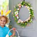 18 Inch Light up Easter Spring Wreath Artificial Flower Wreath with A Hook Colorful Eggs Berries Bow Knot for Front Door Easter Summer Farmhouse Wall Home Window Decor