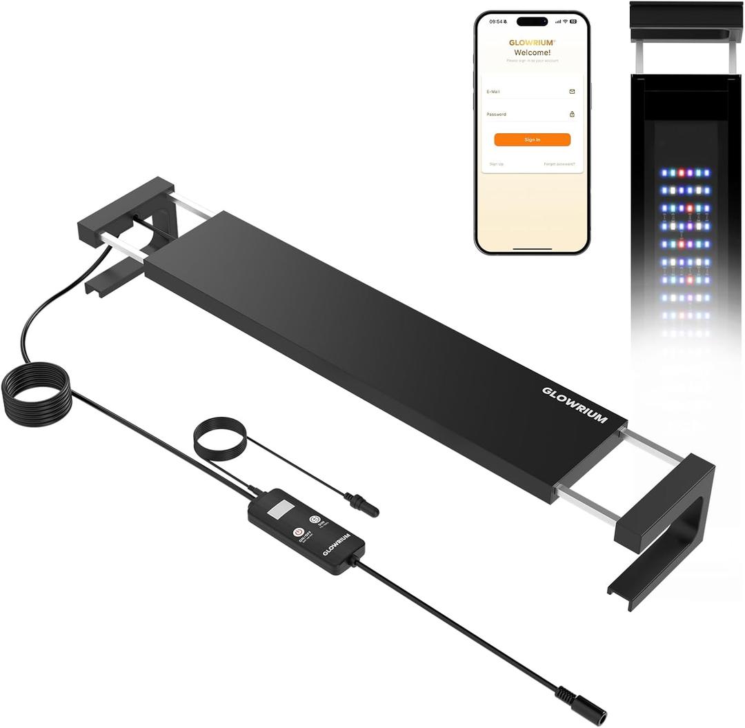GLOWRIUM Saltwater Aquarium Light, Smart Reef Coral Fish Tank Light with Bluetooth + WiFi Dual Control App, DIY Spectrum, Brightness Adjustable, Anti-Drop, Real Time Water Temperature Sensor(30-36 in)