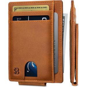 SERMAN BRANDS Front Pocket Wallet with Money Clip Magnetic. Bifold Minimalist RFID Leather Wallets for Men Slim Card Wallet (California Desert Scout)