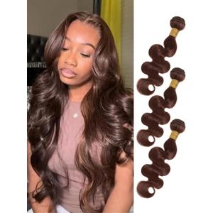 12A Brown 3 Bundles Human Hair Body Wave 18 20 22 IN, Color #4 Dark Chocolate Brown Bundles Body Wave 100% Unprocessed Remy Virgin Human Hair Weft Soft Glossy Wavy Weave Sew In Double Weft