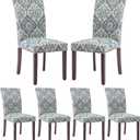 COLAMY Upholstered Parsons Dining Chairs Set of 2 , Fabric Dining Room Kitchen Side Chair with Nailhead Trim and Wood Legs - Blue/White Flower