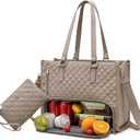 LOVEVOOK Lunch Tote Bag for Women, 15.6 Inch Laptop Bag with Insulated Lunch Compartment, Quilted Large Capacity Computer Handbag with Purse for Business, Work, Collage, Office, Casual, Clay pink