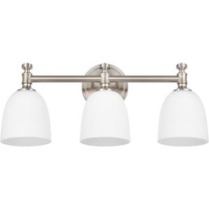 Bathroom Vanity Light, 3-Light Bathroom Light Fixtures Over Mirror, Traditional Vanity Lights for Living Room, Milk White Bell Glass Shades, Standard E26 Base, Brushed Nickel