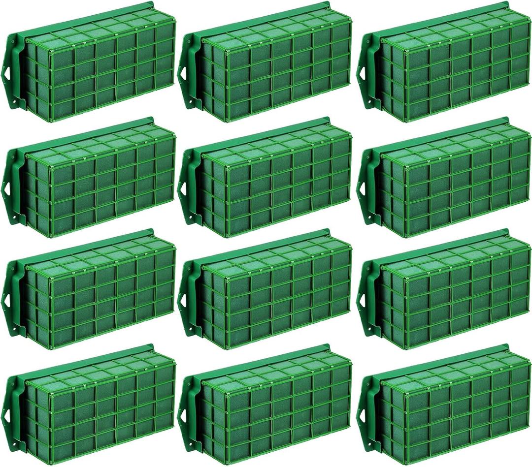 12Set Floral Foam Blocks Cage Holder for Flower Arrangements Supplies, Bouquet Holder, Rectangle, 11.8 x 4.7 x 3.1 Inch (12, Classic)