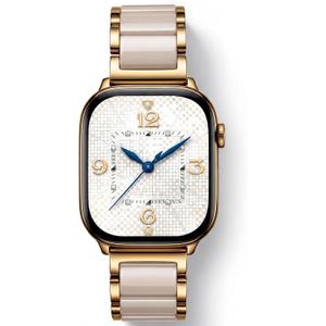 V.R.HOPE Apple Watch Band for Women 38mm 40mm 41mm 42mm Fashion Gold Stainless Steel Metal Strap with Resin Inlay, Fashion Bracelet Compatible with iWatch Series 11/10/9/8/7/6/5/4/3/2/1/SE (Oatmeal+Gold)