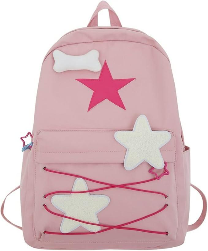 Preppy Backpack Cute Stars Pattern Korean Style Backpack Aesthetic College Backpack for Work Travel