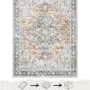 Freyja 5x7 Area Rugs for Living Room, Vintage Distressed Soft Washable Rugs for Bedroom Dining Room Kitchen, Foldable Thin Non Slip Floral Print Mat Home Decor Aesthetic (Orange Blue)