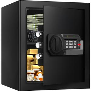 2.0 Cuft Security Safes for Home Use Fire and Water Proof, Steel Safe Box for Home with Combination Lock, Alarm System and Removable Shelf, Anti-theft Fireproof Lock Box for Money, Documents