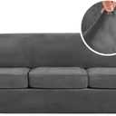 H.VERSAILTEX High Stretch Sofa Slipcover 4 Piece Cover Velvet Furniture Protector Form Fit Thick Velvet Extra Large Sofa Cover for 3 Cushion Couch Width Up to 97 Inch (Large Sofa, Grey)